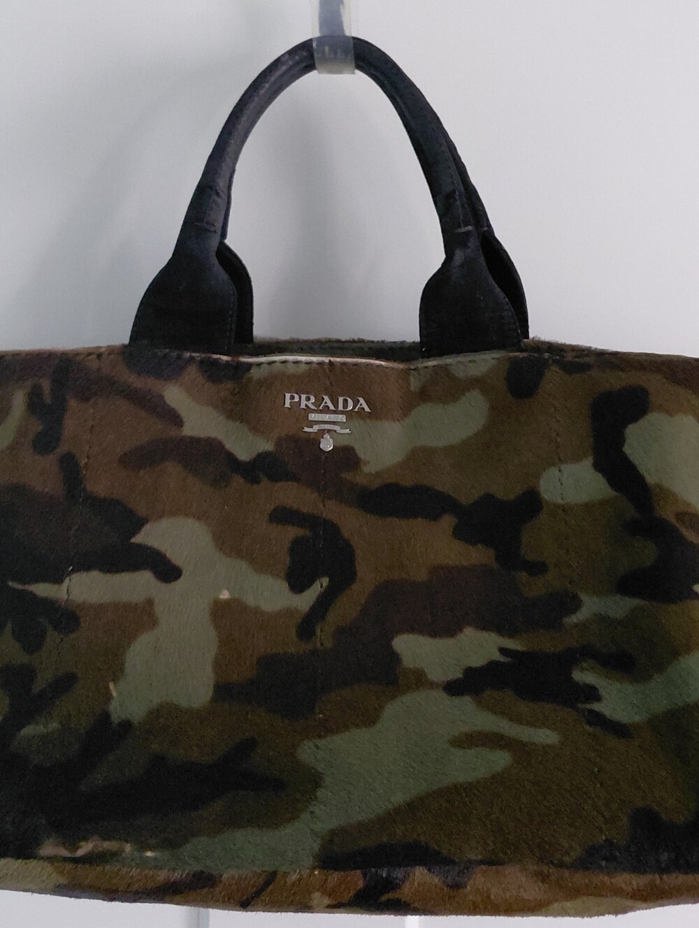 Prada Camouflage Canapa Large Calf Hair Tote Bag